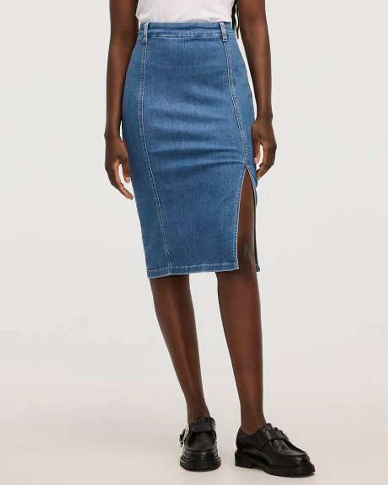 Denim Pull-On Midi Skirt