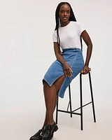 Denim Pull-On Midi Skirt