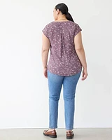 Cap-Sleeve Blouse with Split Neckline