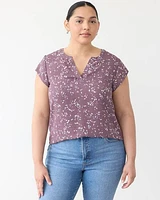 Cap-Sleeve Blouse with Split Neckline