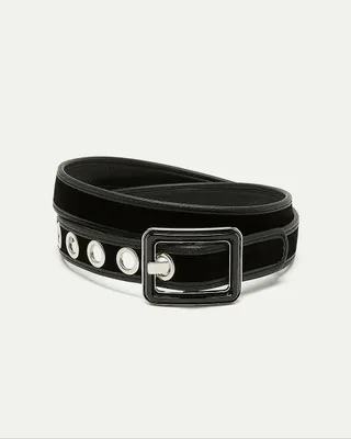 Faux Leather and Suede Belt with Square Buckle