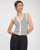 Striped Buttoned-Down V-Neck Tank