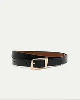 Skinny Faux Leather Belt with Angled Buckle