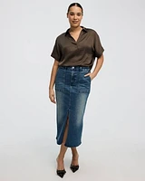 Denim Pencil Midi Skirt