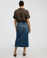 Denim Pencil Midi Skirt