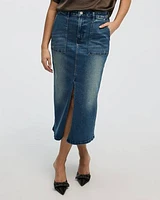 Denim Pencil Midi Skirt