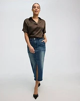 Denim Pencil Midi Skirt