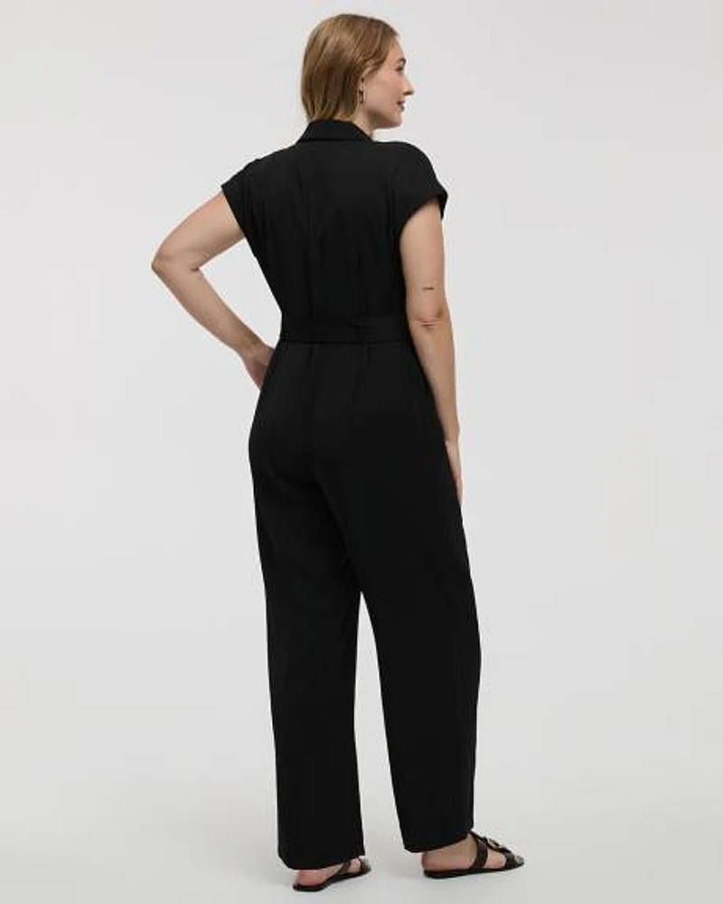 Straight-Leg Extended-Sleeve Belted Jumpsuit