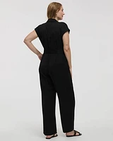 Straight-Leg Extended-Sleeve Belted Jumpsuit