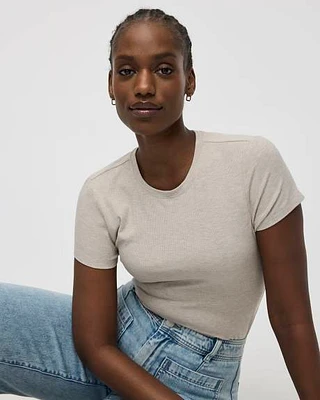 Ribbed Fitted Crew Neck T-Shirt