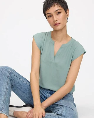 Cap Sleeve Split Neck Blouse