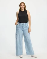 Wide-Leg High-Rise Cargo Denim Pant