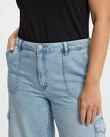 Wide-Leg High-Rise Cargo Denim Pant