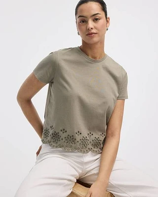 Crew-Neck T-Shirt with Embroidered Hem