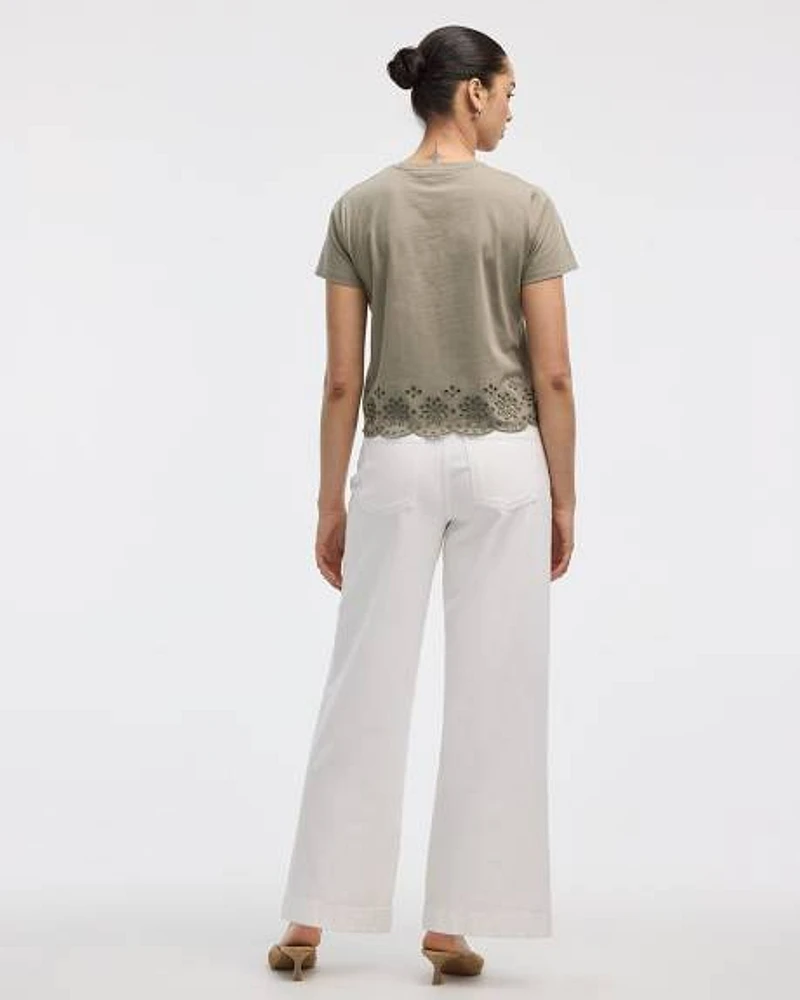Crew-Neck T-Shirt with Embroidered Hem