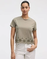Crew-Neck T-Shirt with Embroidered Hem