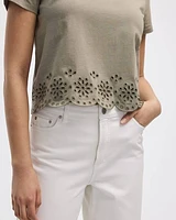 Crew-Neck T-Shirt with Embroidered Hem