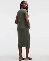 Extended-Sleeve Crew-Neck Midi Dress