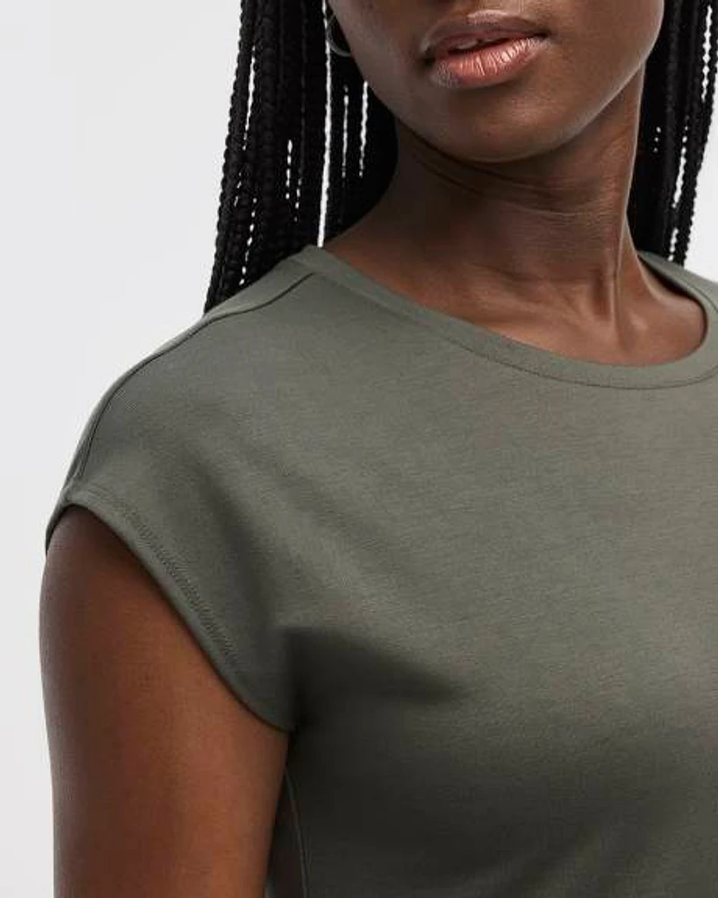 Extended-Sleeve Crew-Neck Midi Dress