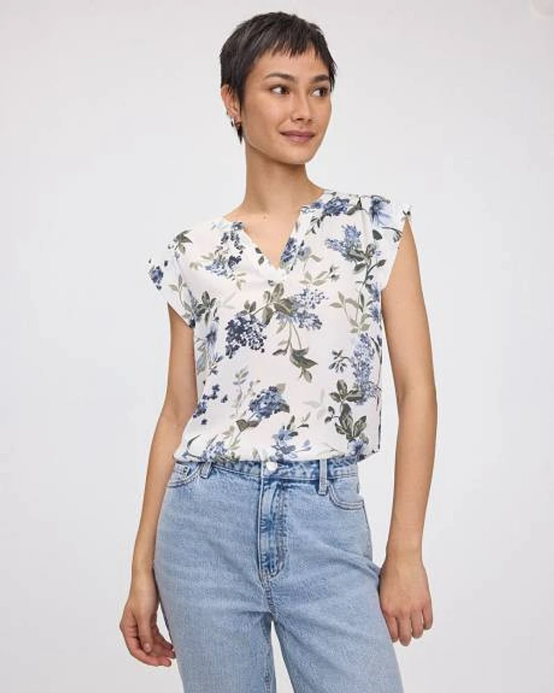 Cap Sleeve Split Neck Blouse