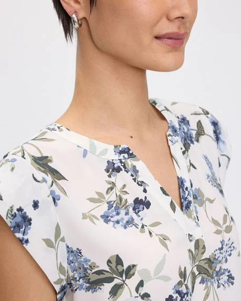 Cap Sleeve Split Neck Blouse