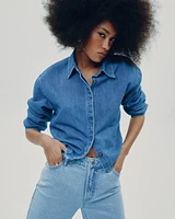 Long-Sleeve Buttoned-Down Denim Blouse