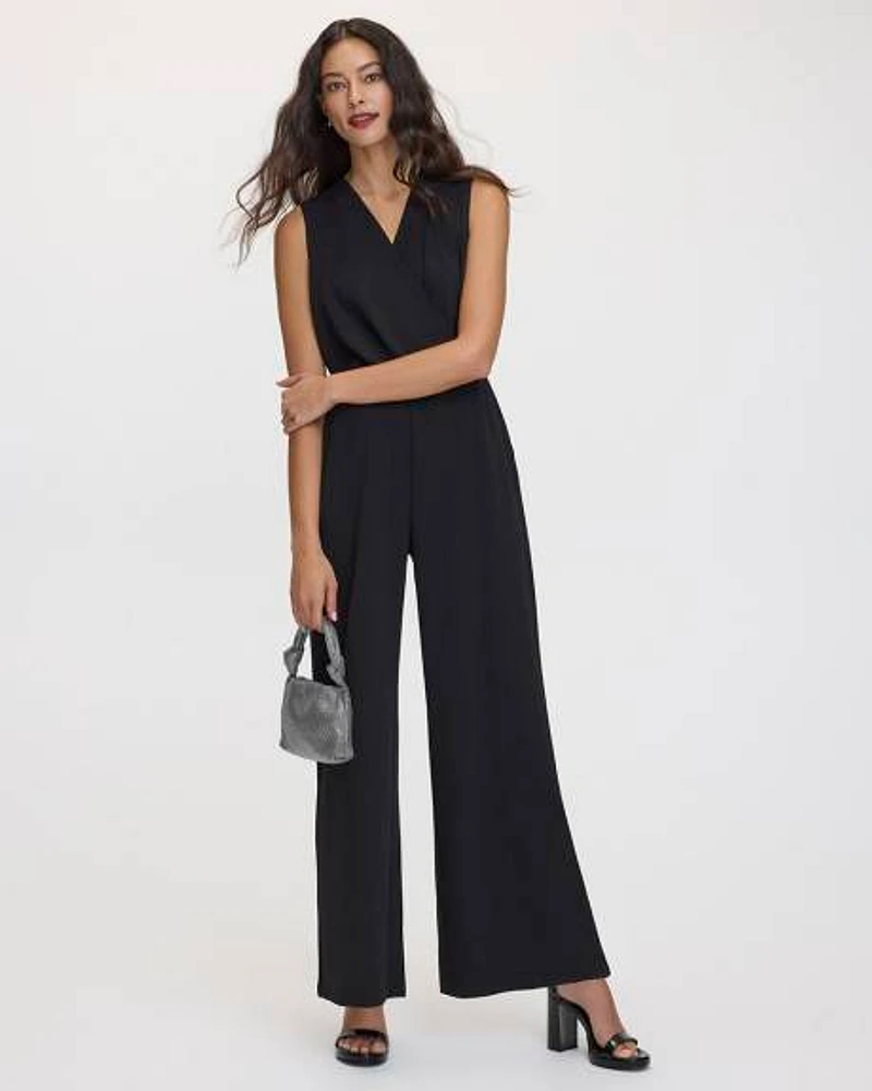 Straight-Leg Sleeveless Jumpsuit with Wrap Front