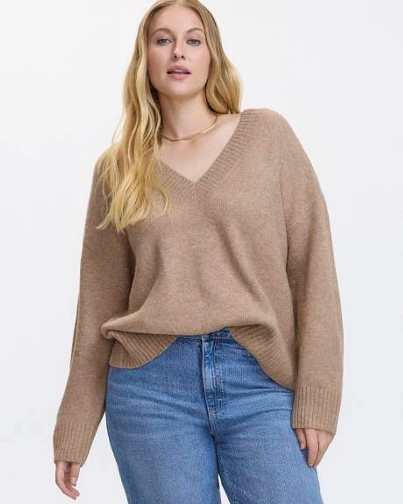 PlushSoft Long-Sleeve V-Neck Sweater