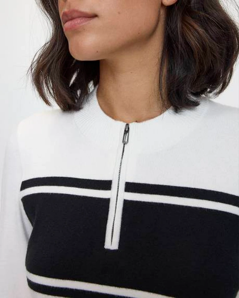 Long-Sleeve Crew-Neck Sweater with Half-Zip