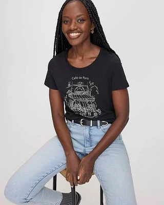 T-shirt imprimé graphique à col dégagé