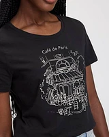 T-shirt imprimé graphique à col dégagé