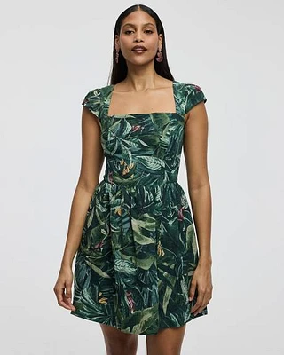 Cap-Sleeve Mini Dress with Square Neckline