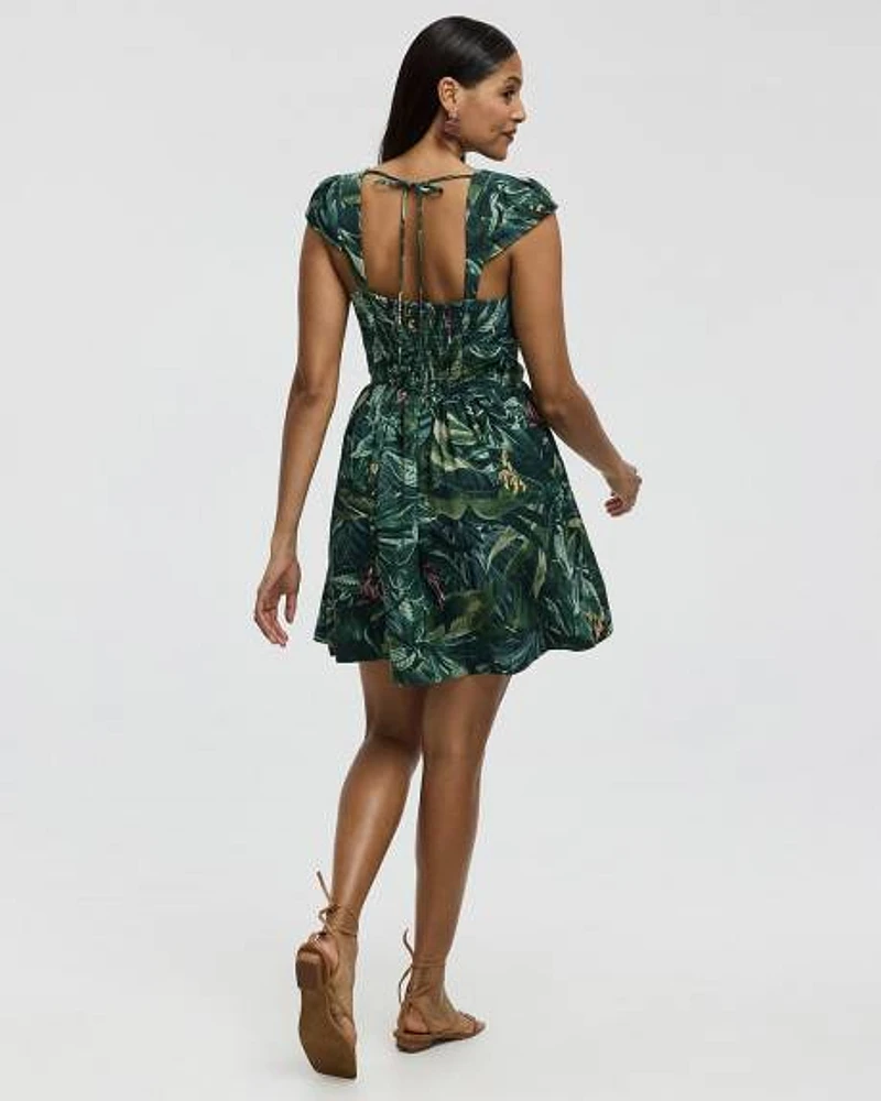 Cap-Sleeve Mini Dress with Square Neckline