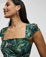 Cap-Sleeve Mini Dress with Square Neckline