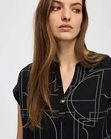 Extended-Sleeve Split-Neck Blouse