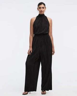 Straight-Leg Sleeveless Jumpsuit with Halter Mock Neckline