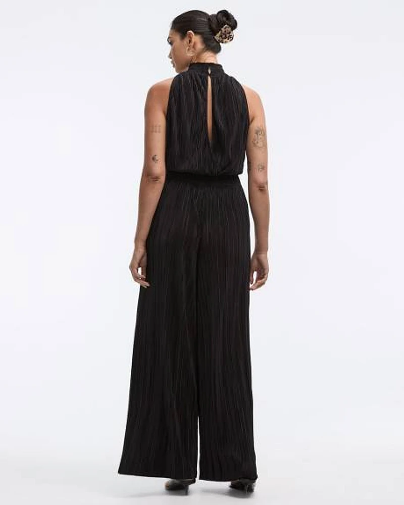 Straight-Leg Sleeveless Jumpsuit with Halter Mock Neckline