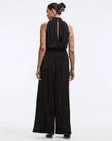 Straight-Leg Sleeveless Jumpsuit with Halter Mock Neckline