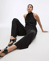 Straight-Leg Sleeveless Jumpsuit with Halter Mock Neckline