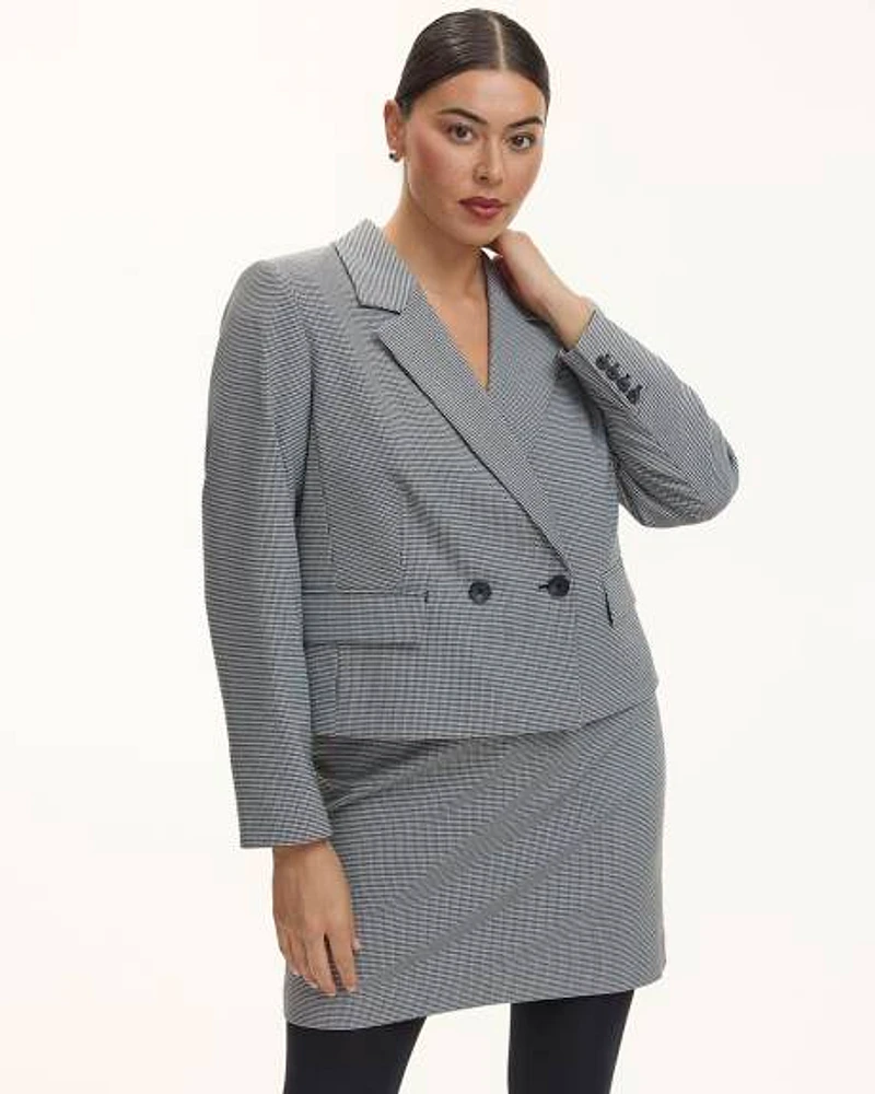 Cropped Double-Breasted Houndstooth Blazer