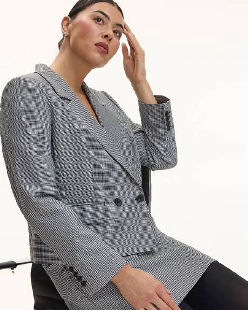 Cropped Double-Breasted Houndstooth Blazer