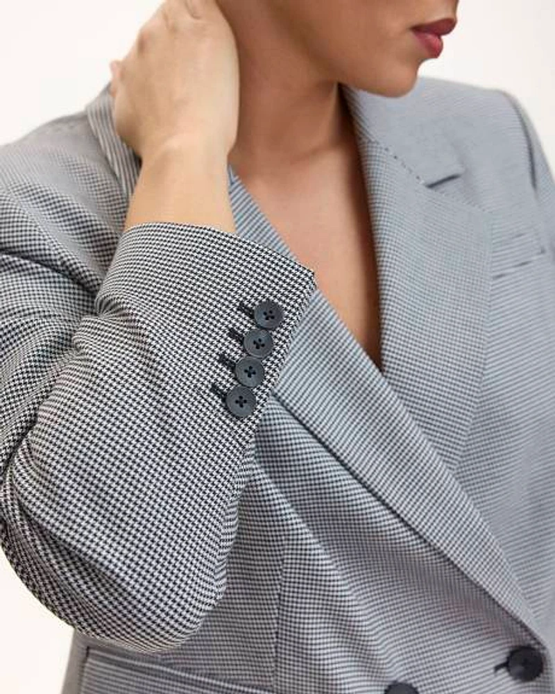 Cropped Double-Breasted Houndstooth Blazer