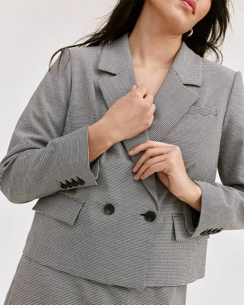 Cropped Double-Breasted Houndstooth Blazer