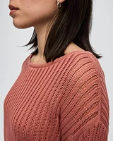 Long-Sleeve Boat-Neck Open-Stitch Pullover