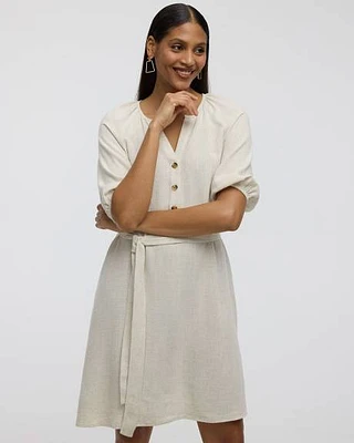 Puffy-Elbow-Sleeve Dress with Split Neckline -Toni Fifi. x Reitmans