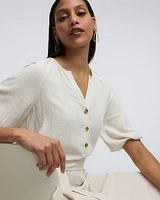 Puffy-Elbow-Sleeve Dress with Split Neckline -Toni Fifi. x Reitmans