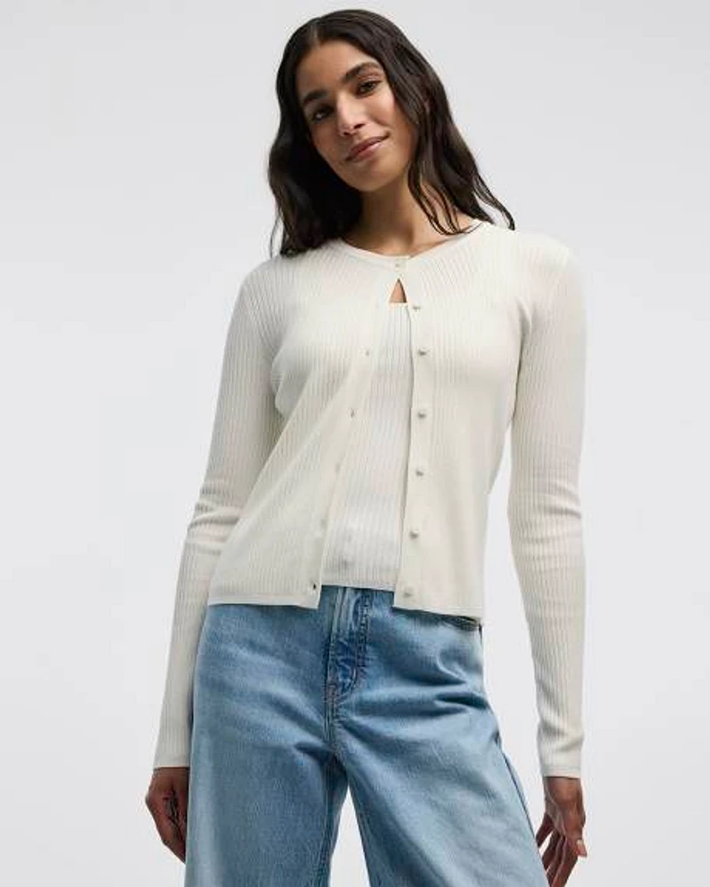 Cardigan côtelé boutonné à manches longues