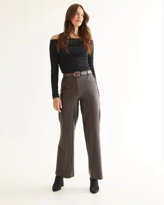 Wide-Leg High-Rise Stretch Faux Leather Pants