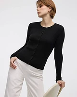 Long-Sleeve Buttoned-Down Ribbed Cardigan