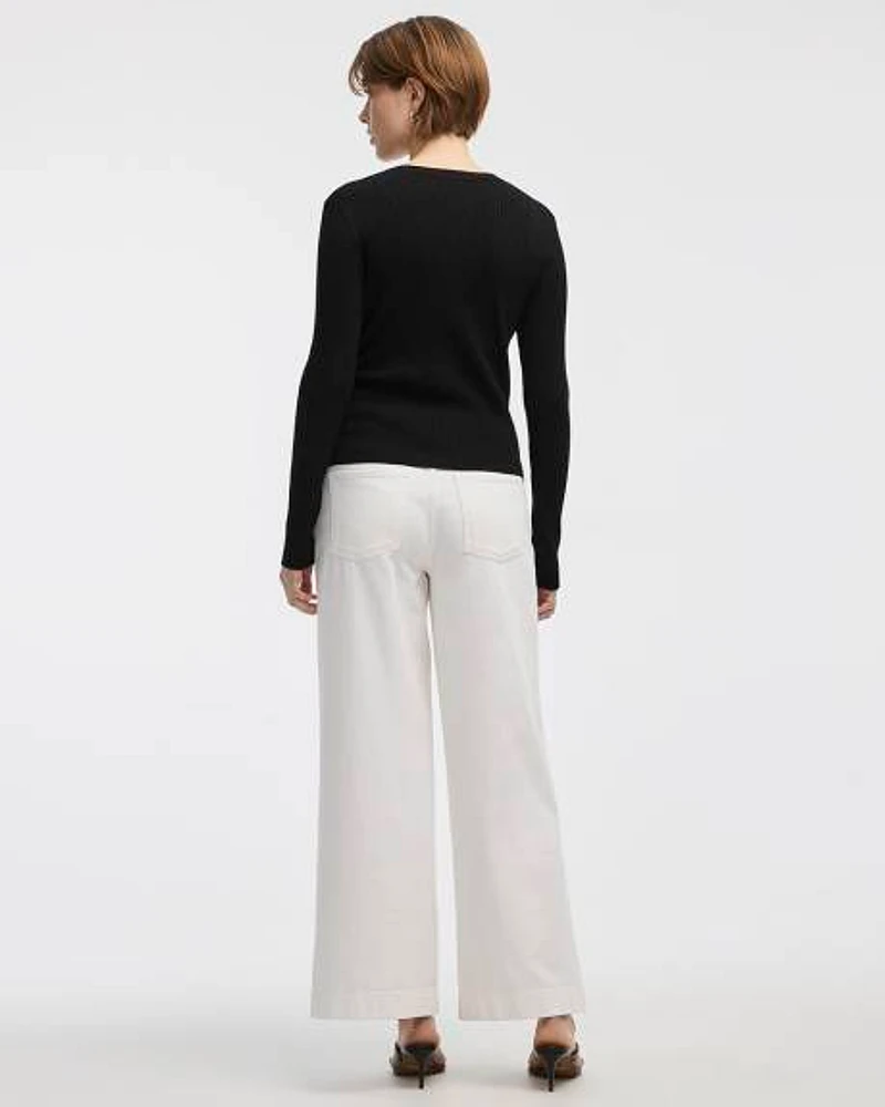 Long-Sleeve Buttoned-Down Ribbed Cardigan